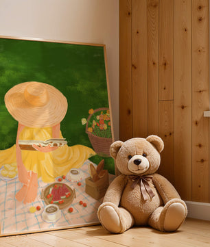 Picnic in the Park with Straw Hat and Flowers