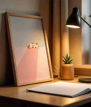 Schlafende Katze in minimalistischer Mondlichtszene