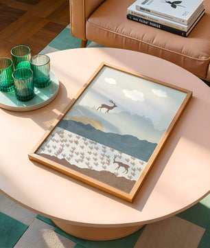 Majestic Deer and Mountain Landscape in Minimalist Style - Mi tienda