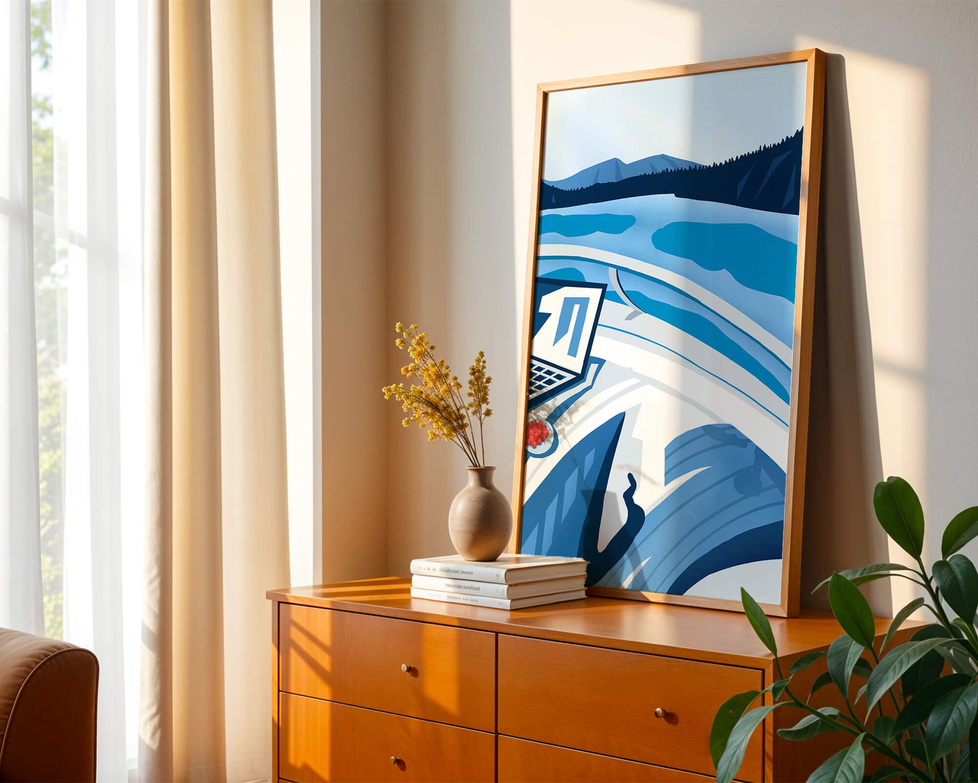Modern Laptop and Scenic Lake View Illustration