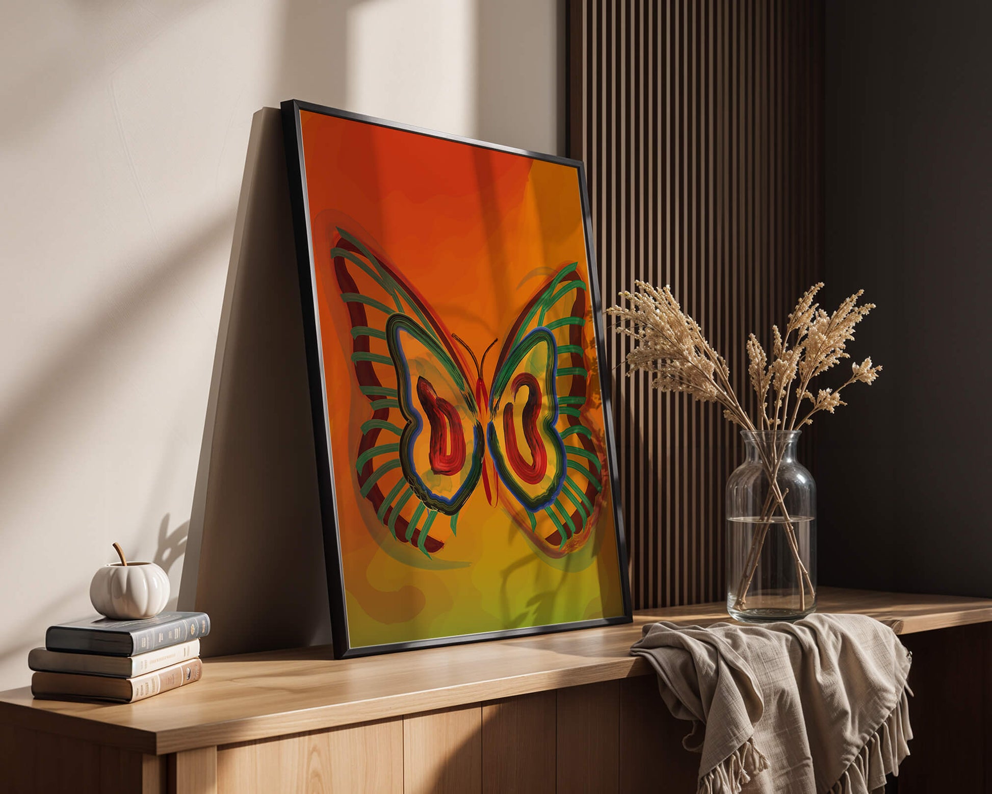 Vibrant butterfly depiction with colorful abstract background