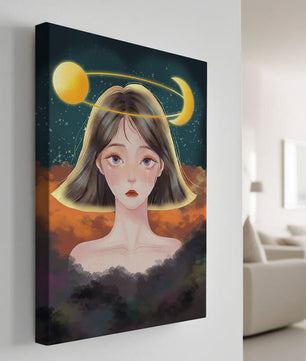 Surreal portrait of a girl with celestial elements
