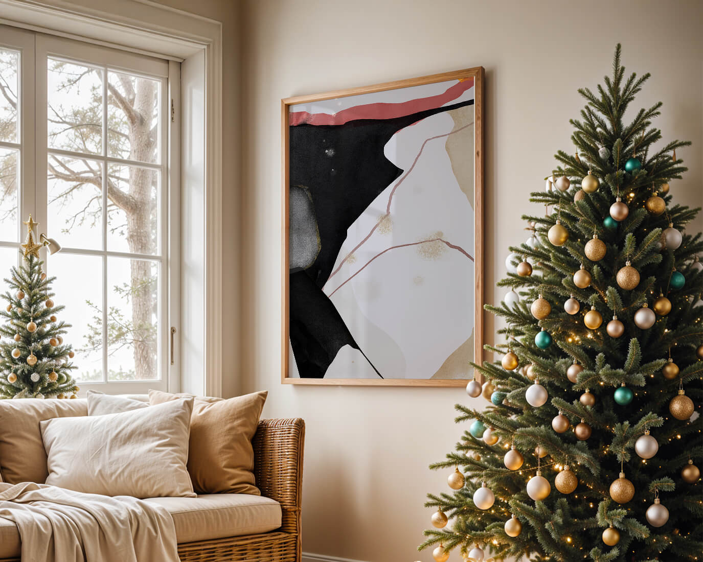 Abstract Composition with Bold Black and Subtle Gold Accents