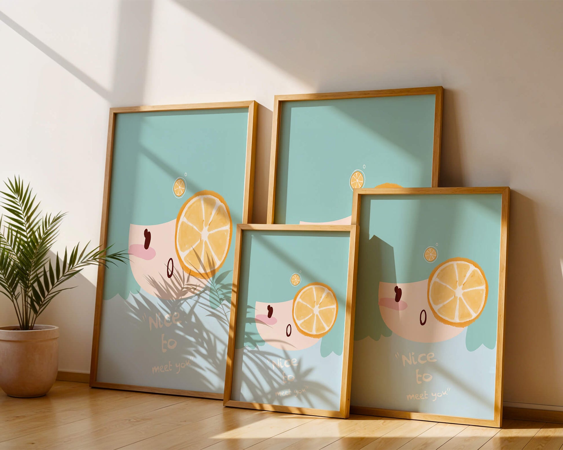 Playful Illustration of a Cartoon Face with Citrus Accent