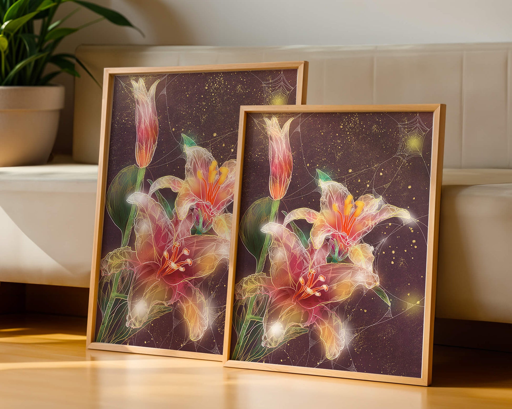 Elegant Floral Composition with Intricate Details and Golden Accents