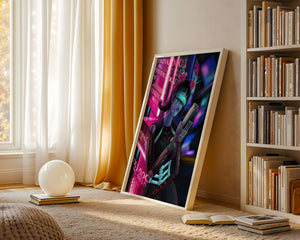 Futuristic Cyborg Woman in Digital Neon Landscape - Mi tienda