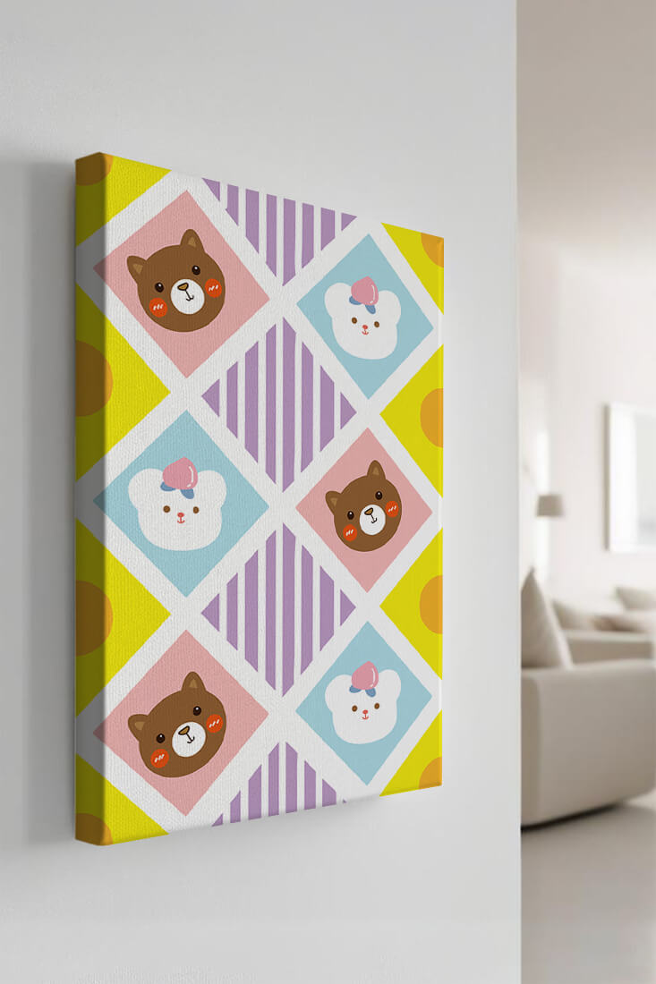 Playful geometric bear and colorful pattern for children's room decor