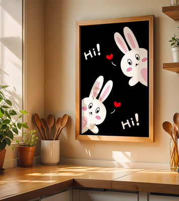 Charming bunny illustration with hearts on black background