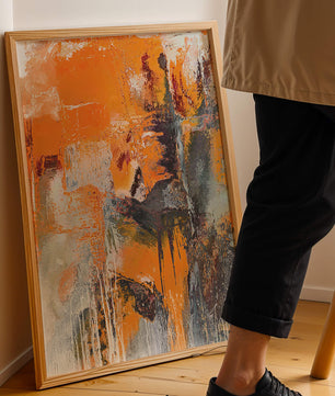 Arte abstracto texturizado en naranja y gris
