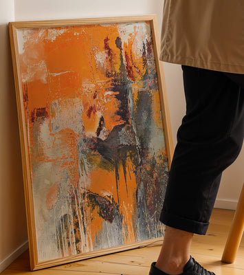Abstract Orange and Grey Textured Art