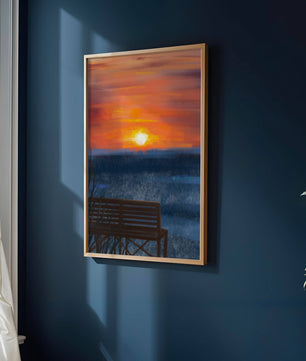 Tranquil Sunset over Ocean with a Lonely Bench
