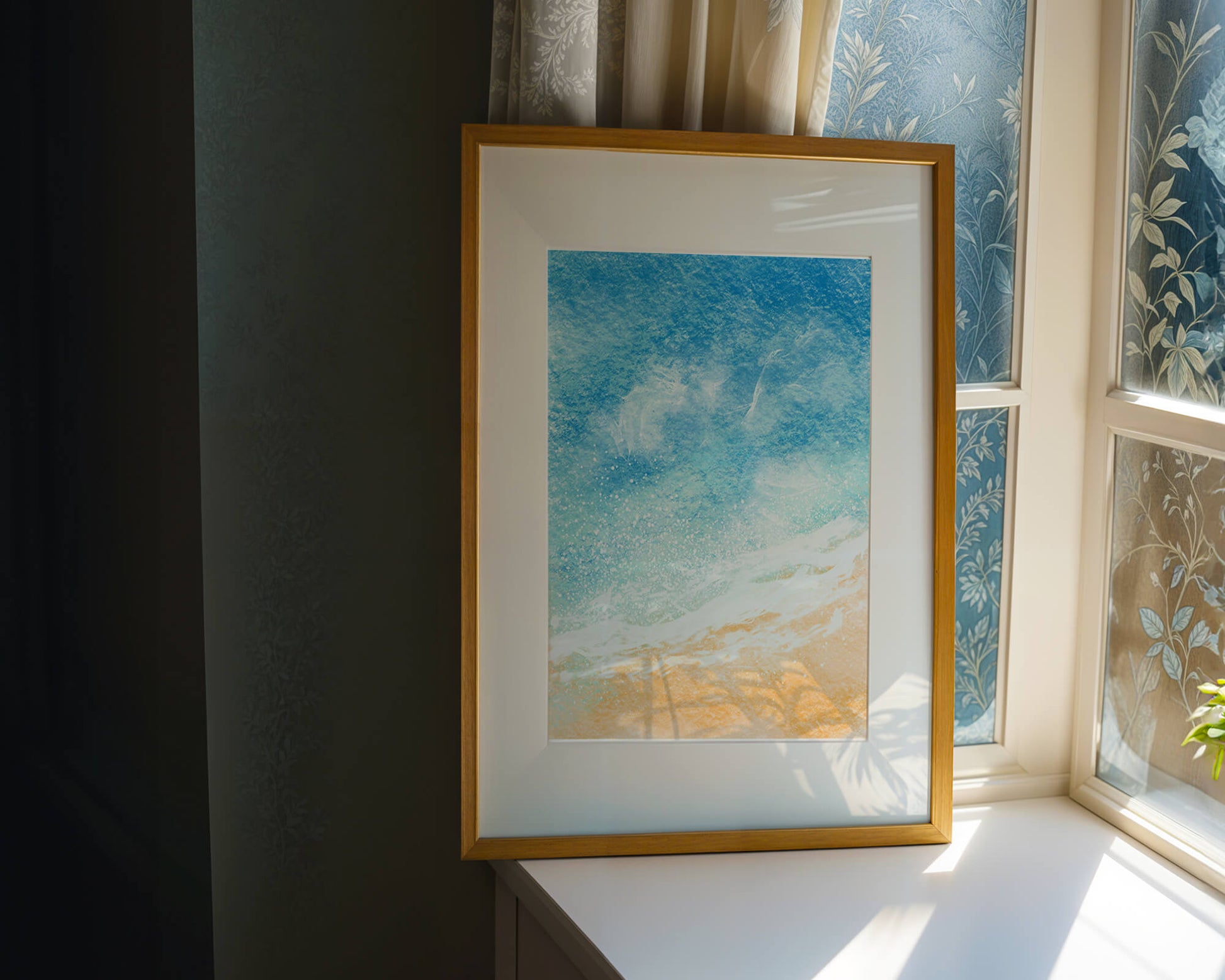 Abstract Ocean Waves with Blue and Sand Tones