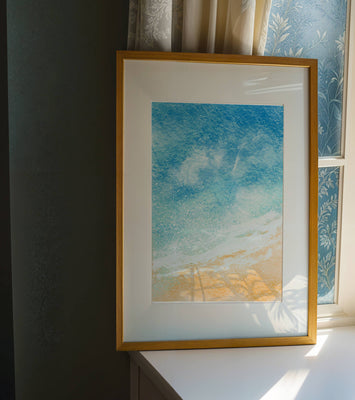 Abstract Ocean Waves with Blue and Sand Tones