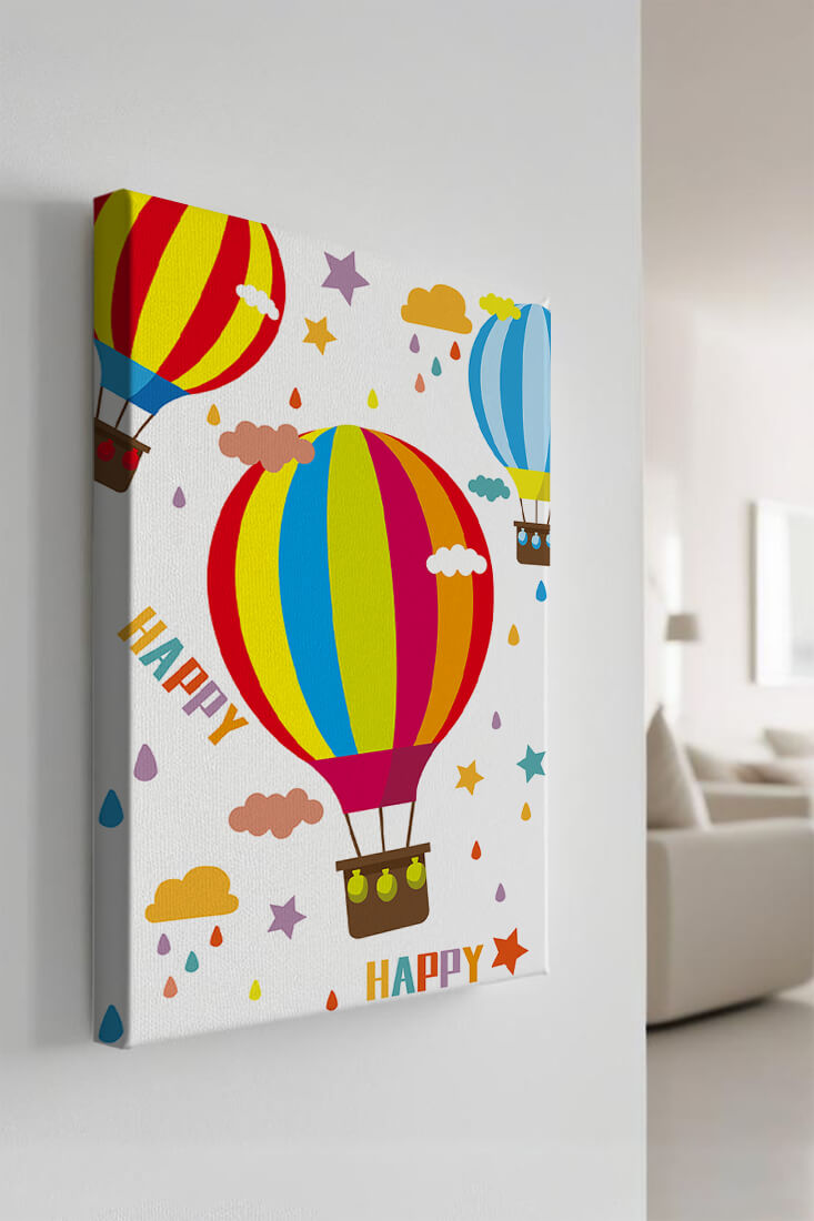 Colorful hot air balloons and happy clouds illustration