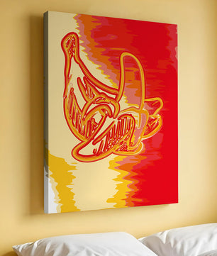 Abstract banana art with vibrant red and orange hues