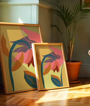 Abstract floral illustration with vibrant colors and organic shapes