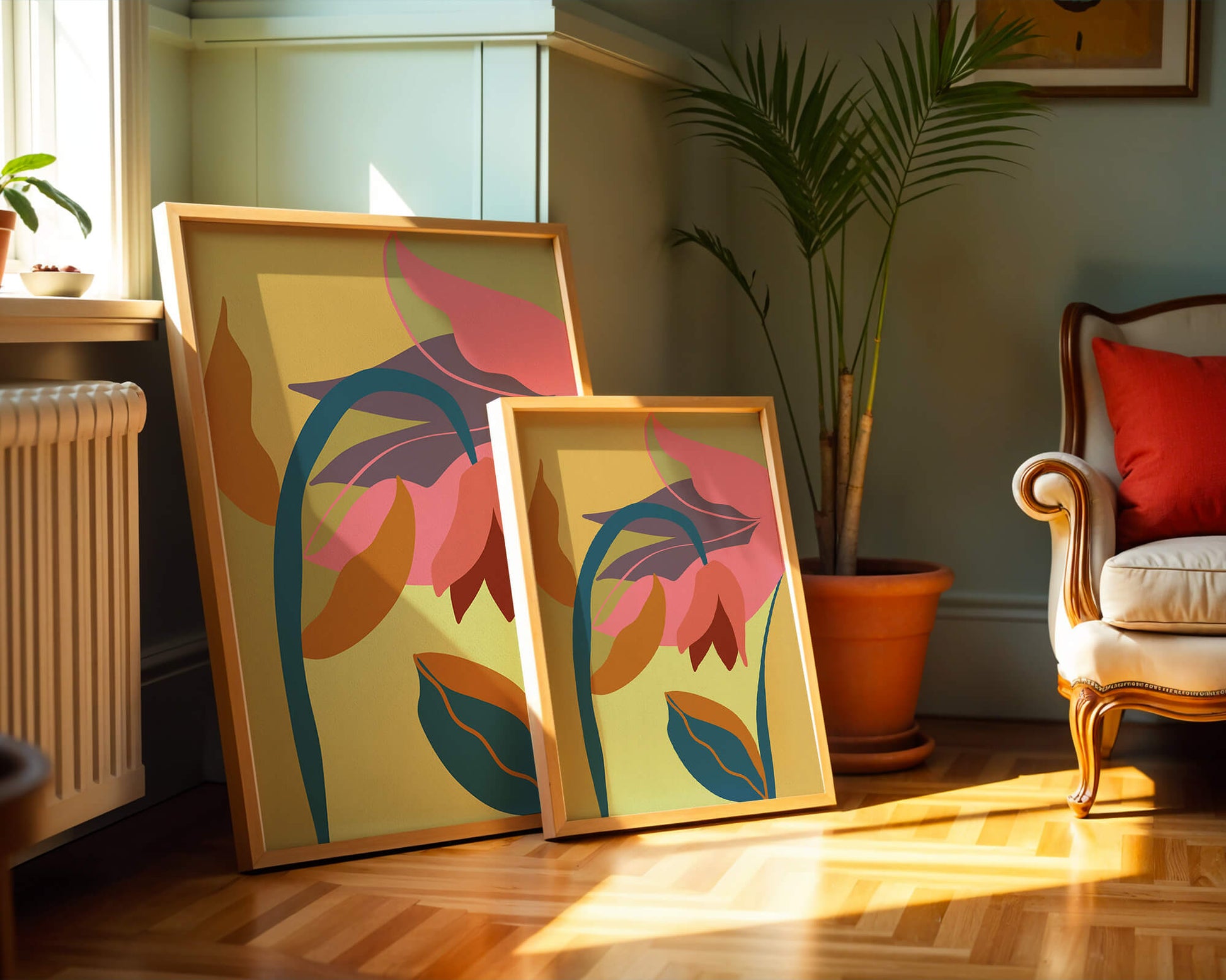 Abstract floral illustration with vibrant colors and organic shapes