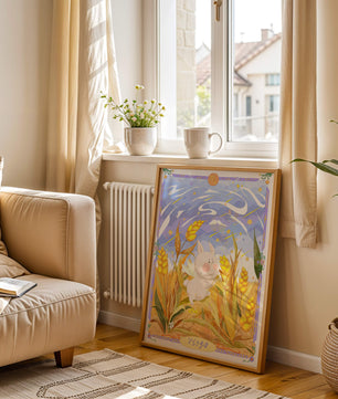Cute Bunny in Wheat Field with Virgo Zodiac Theme