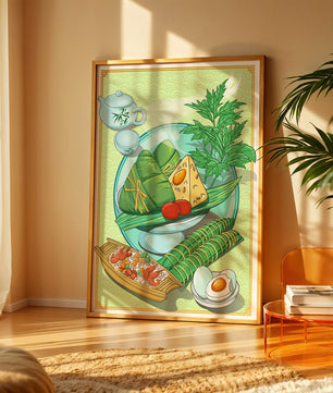 Illustration d'aliments asiatiques traditionnels avec service à thé et herbes