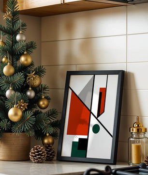 Geometric Abstract Art with Red and Green Accents