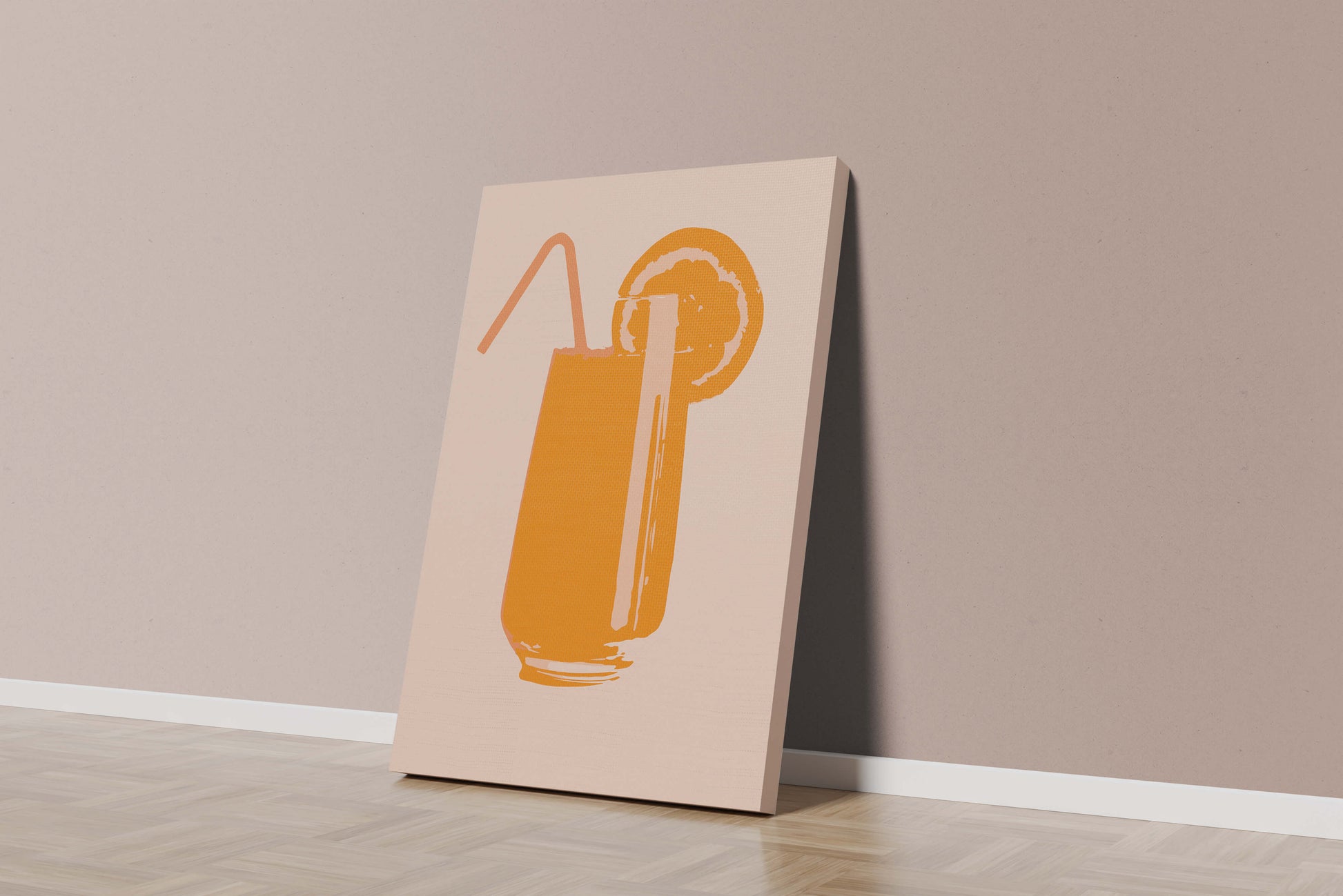 Ilustración de jugo de naranja con pajilla y rodaja de naranja