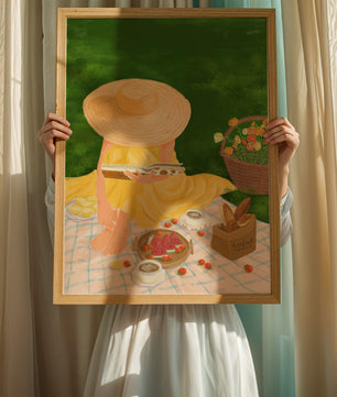 Picnic in the Park with Straw Hat and Flowers
