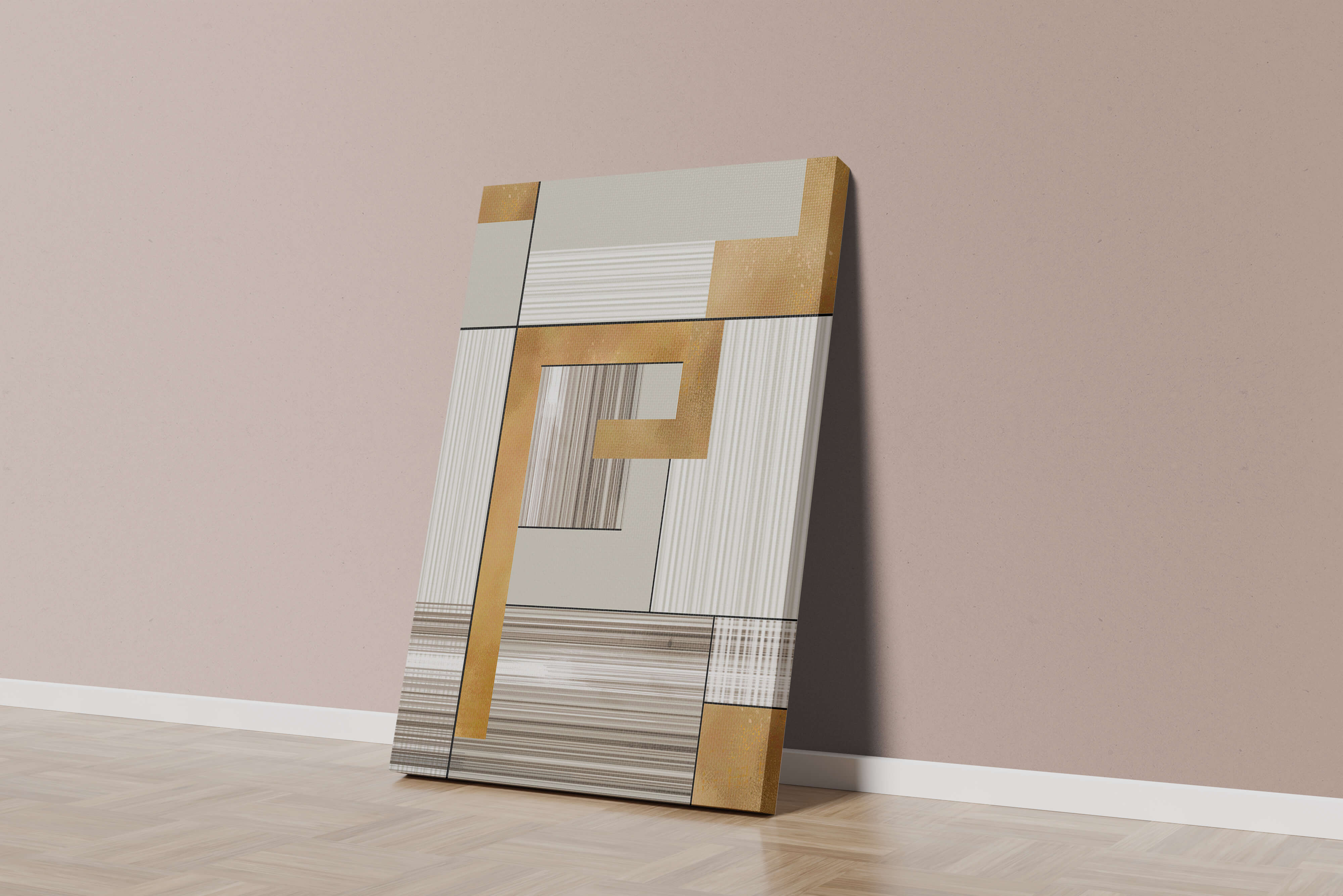 Abstract geometric pattern with gold and neutral tones