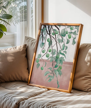 Branches With Green Apples And Leaves Over Pink Background