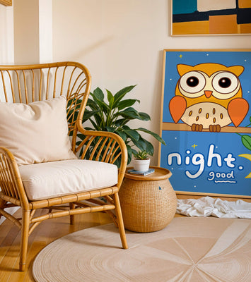 Colorful owl illustration with night theme and positive message