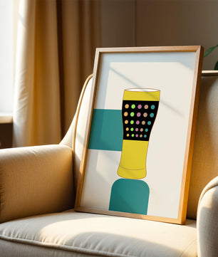 Colorful abstract illustration of a pint glass with dotted pattern