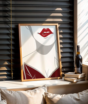 Minimalist Art with Red Lips and Elegant Dress - Mi tienda