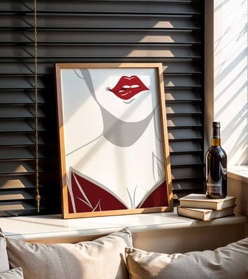 Minimalist Art with Red Lips and Elegant Dress
