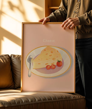 Plate with Cheese and Tomatoes on Pink Background