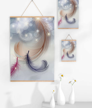 Ilustración abstracta elegante de pluma con estrellas y luz bokeh