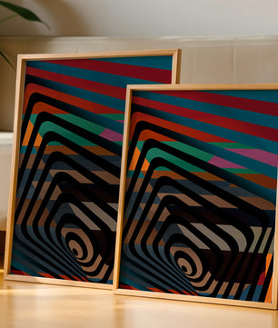 Arte abstracto geométrico colorido con rayas concéntricas