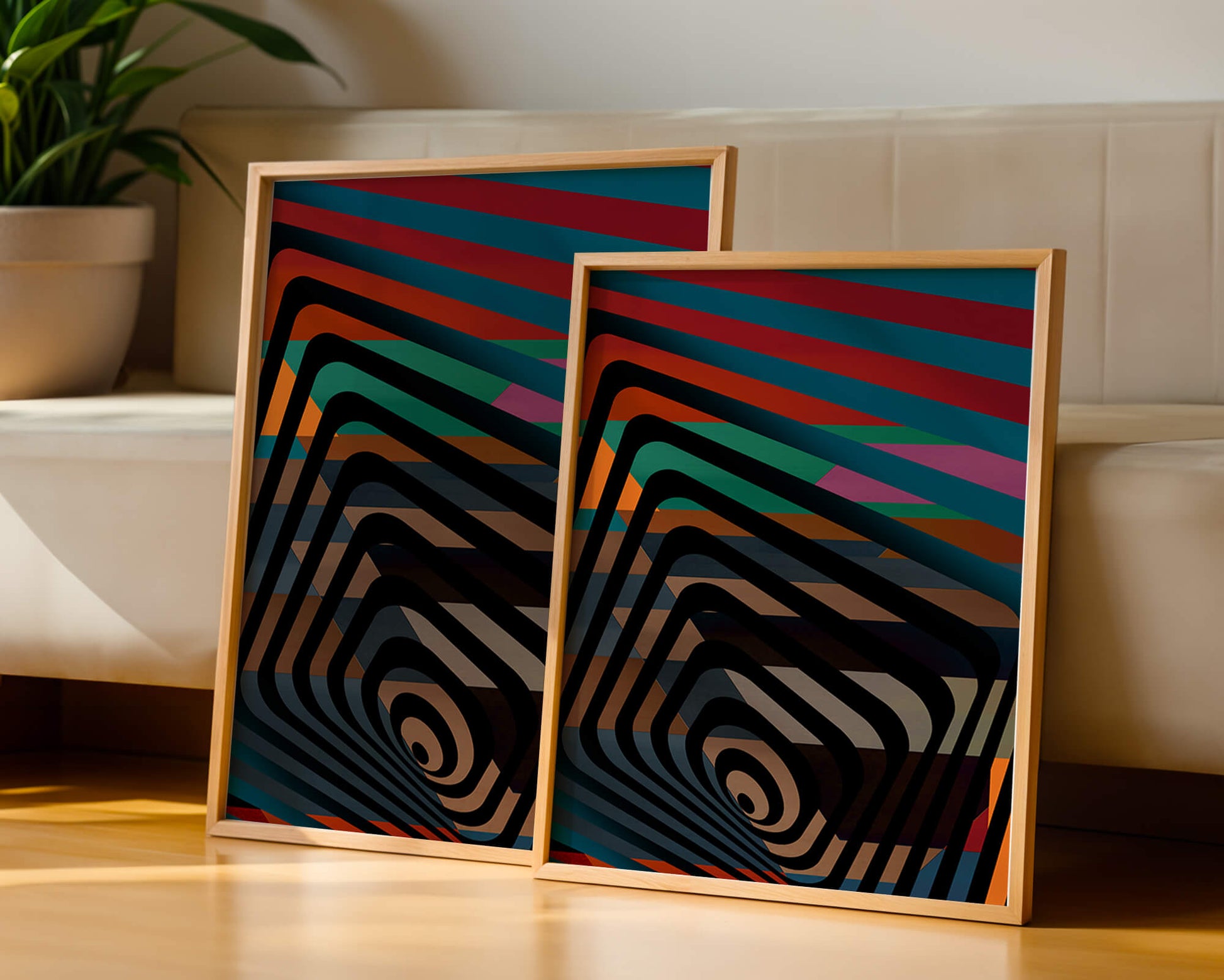 Colorful Geometric Abstract Art with Concentric Stripes