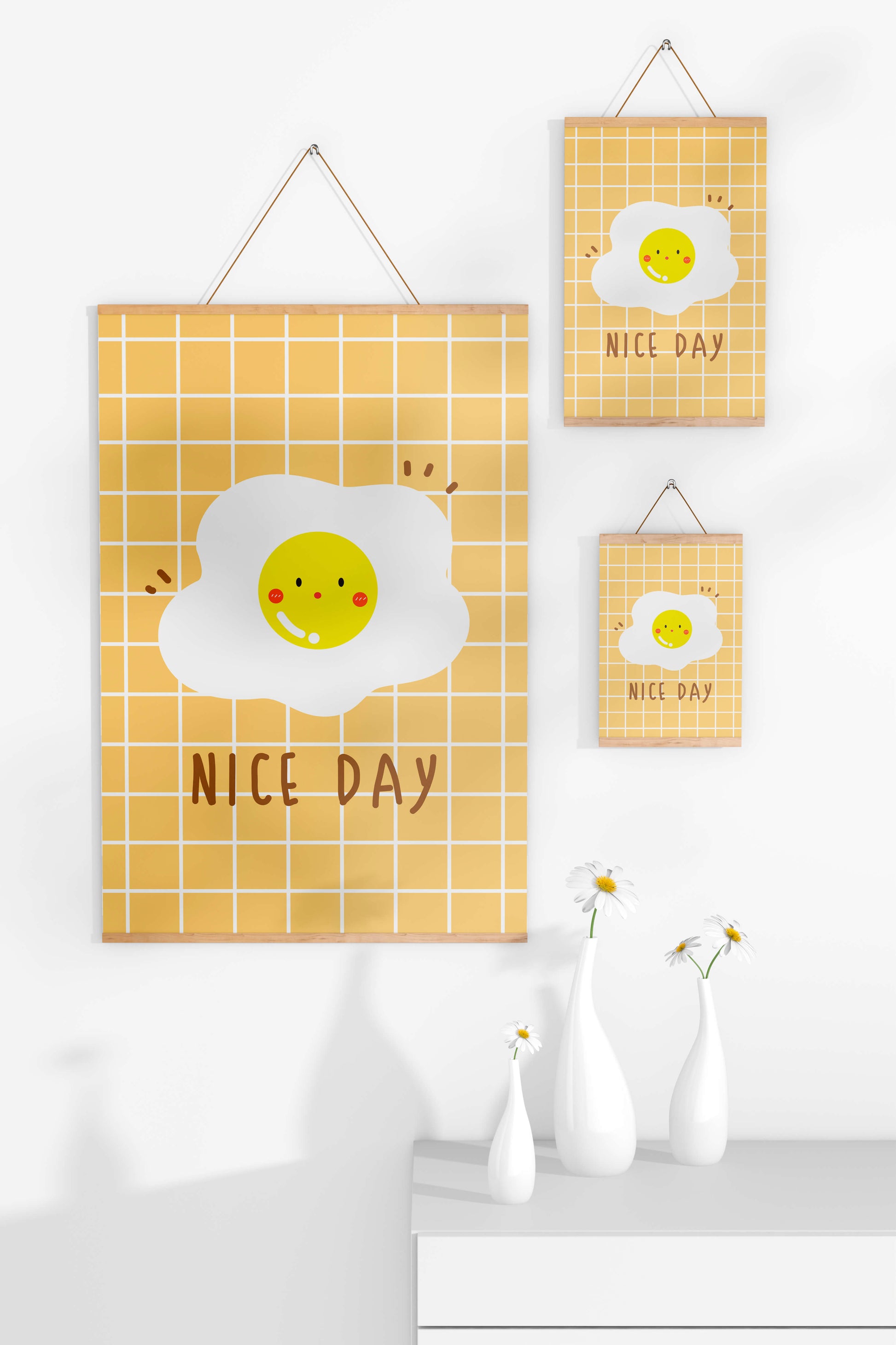 Cheerful egg illustration on yellow grid background