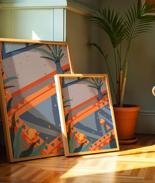 Modern Abstract Interior with Geometric Patterns and Plant