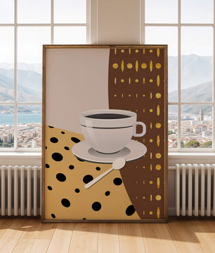 Contemporary Coffee Art with Geometric Patterns and Gold Accents - Mi tienda