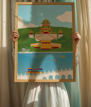 Traditional Chinese architecture by a serene lake