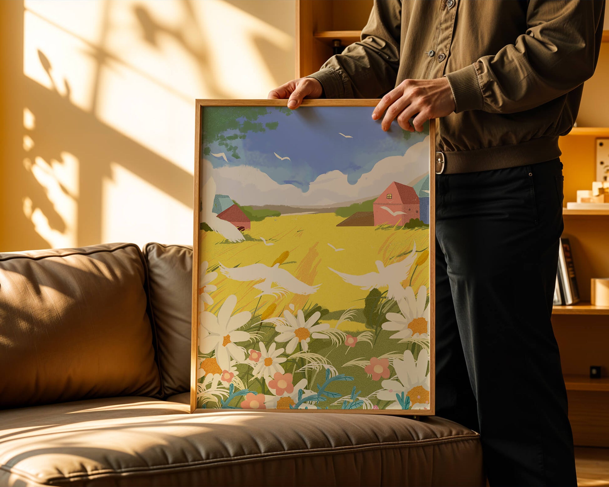Summer Landscape with Birds and Flowers in a Pastoral Setting