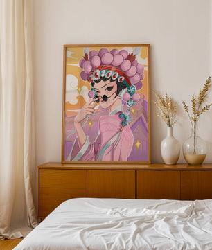 Personaje de anime elegante con atuendo tradicional y detalles dorados