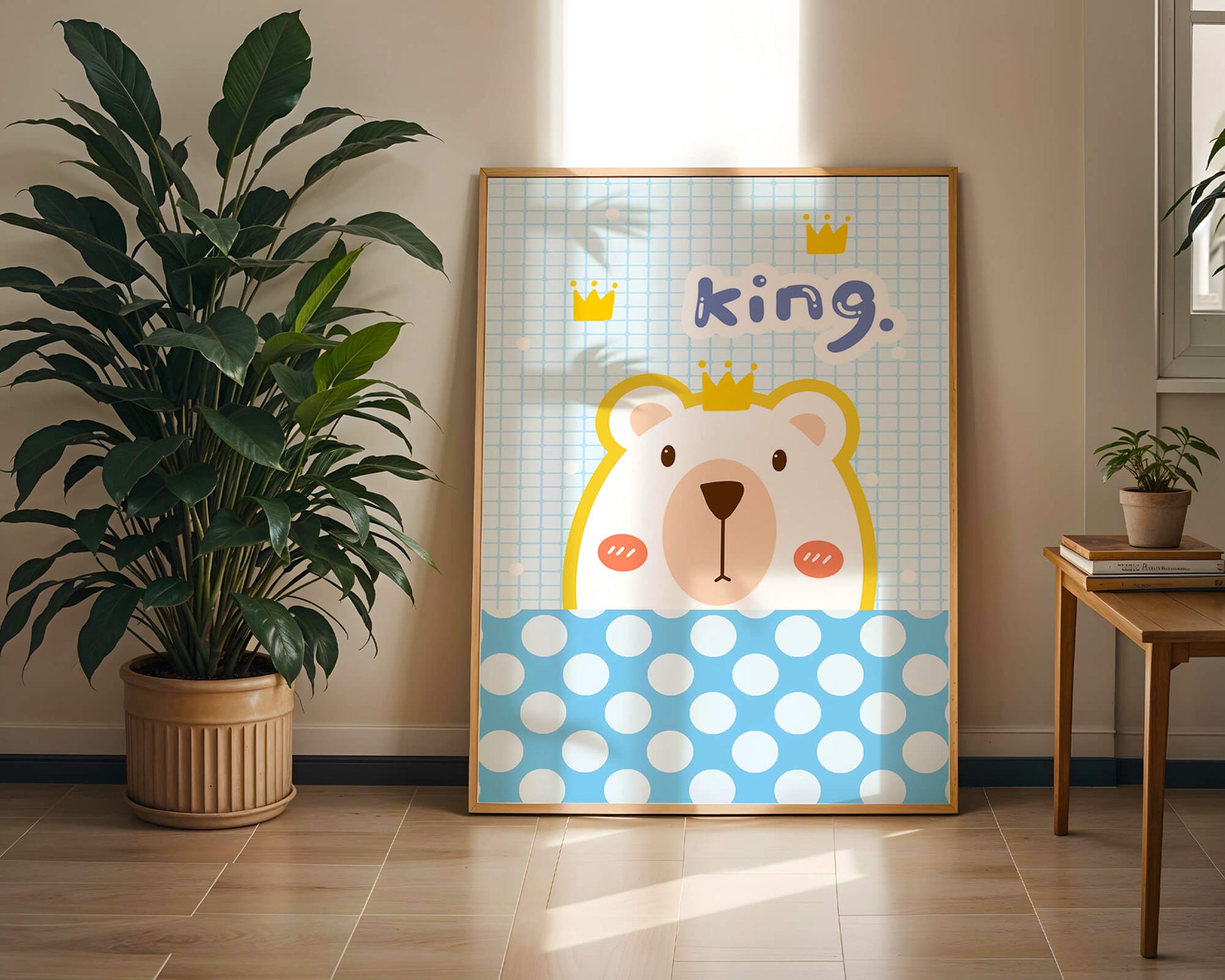 Adorable bear illustration with crown and playful text