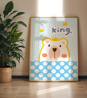 Adorable bear illustration with crown and playful text
