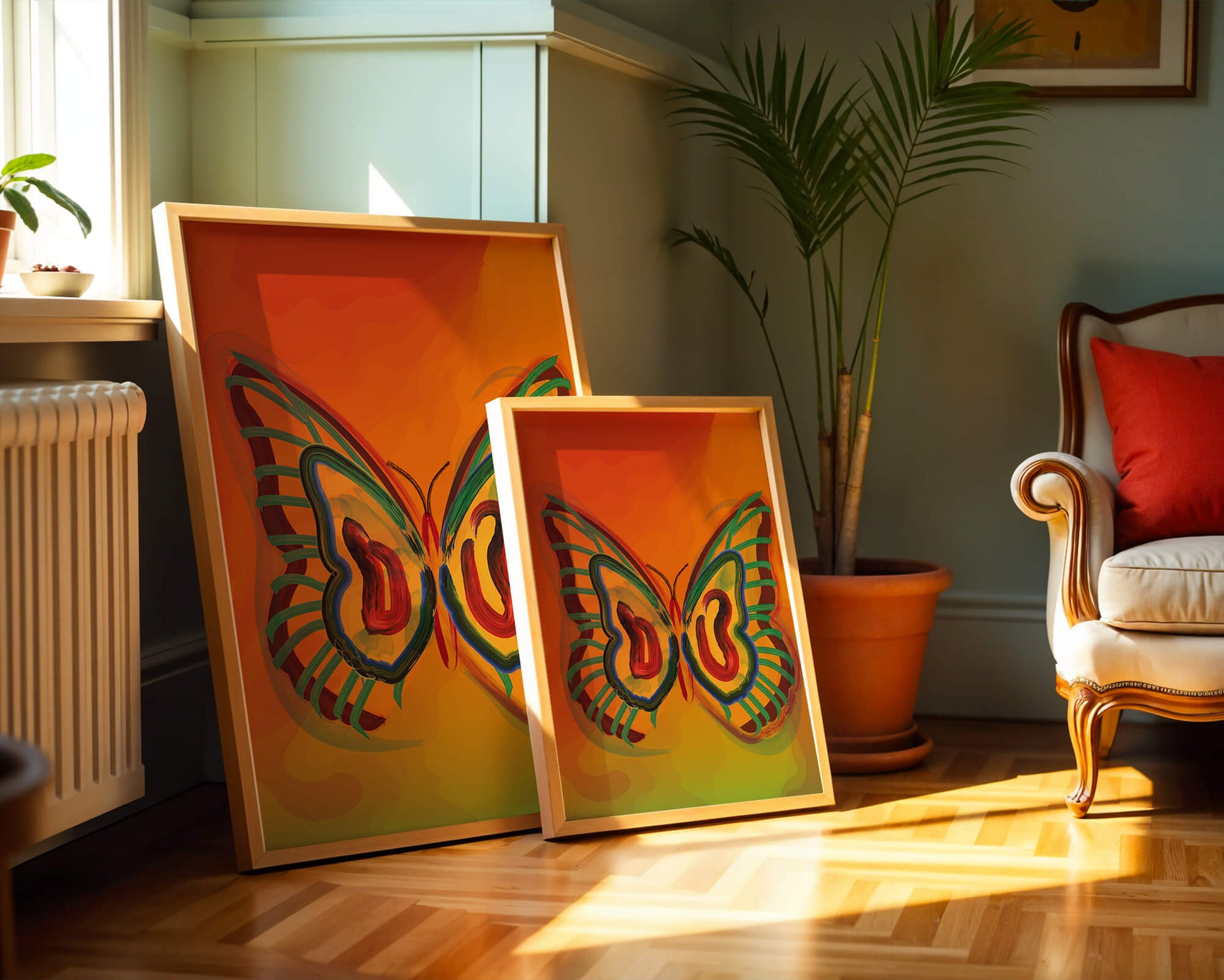 Vibrant butterfly depiction with colorful abstract background