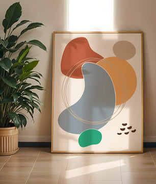 Abstract geometric art with colorful organic shapes and lines