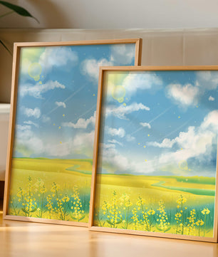 Sunny Meadow with Yellow Flowers and Blue Sky Scenic Art