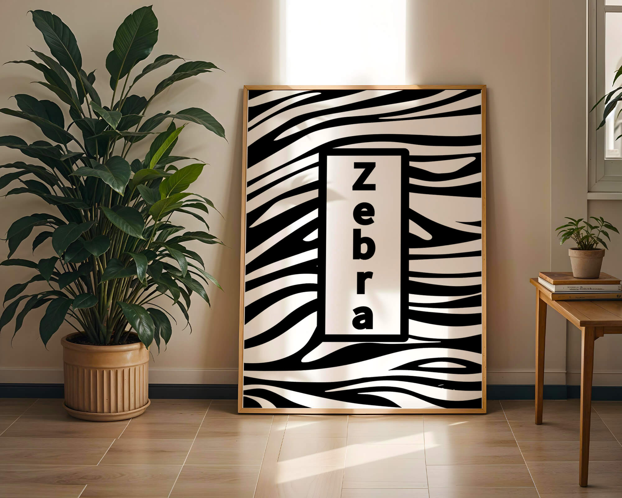 Elegant zebra print design with bold text accent