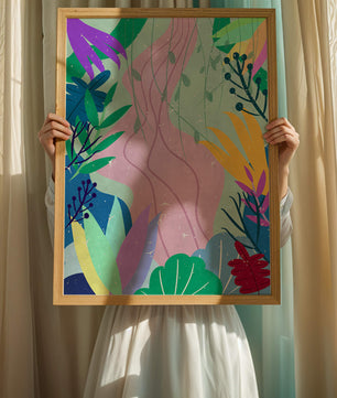 Abstract Botanic Composition with Vibrant Leaves and Shapes