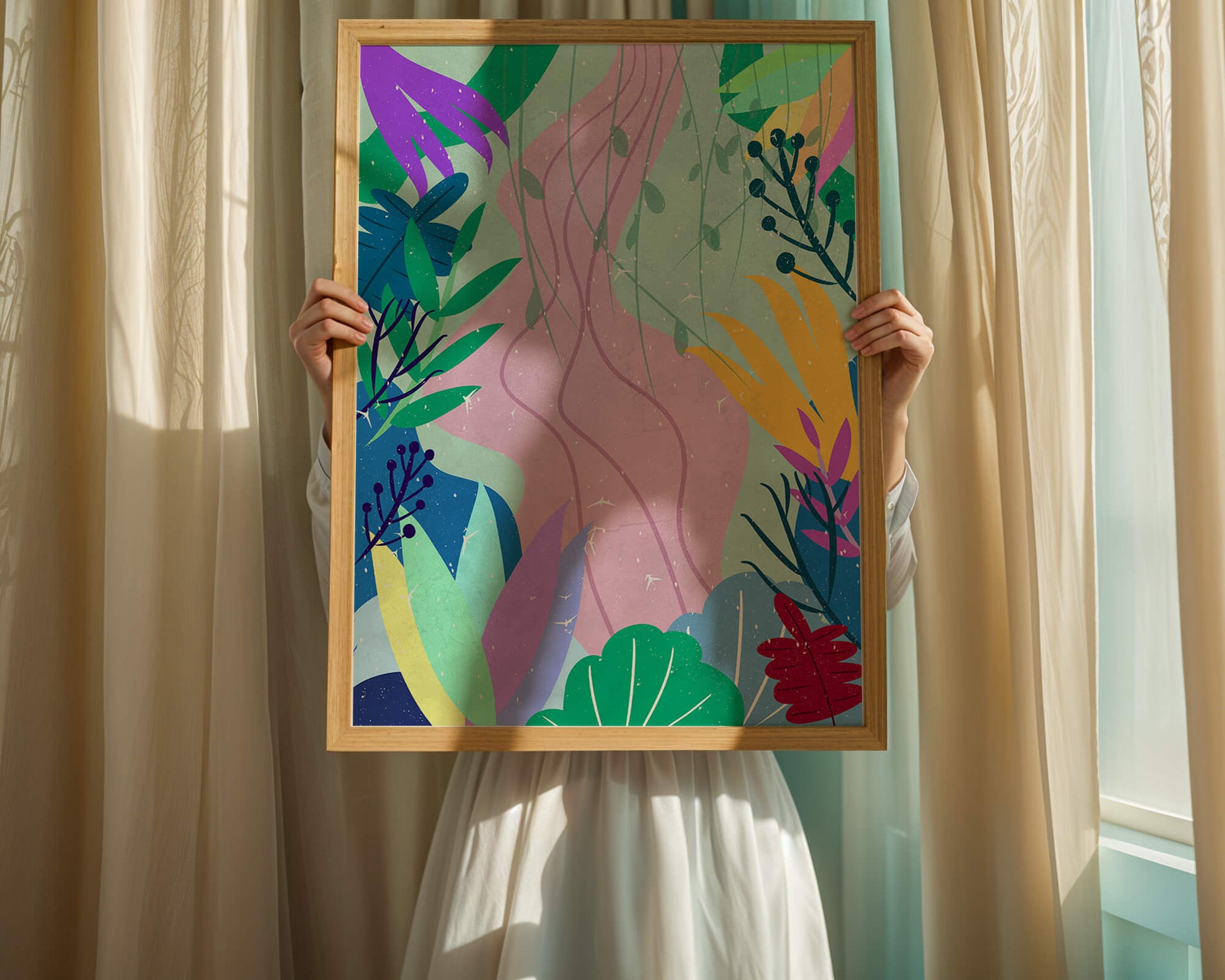 Abstract Botanic Composition with Vibrant Leaves and Shapes
